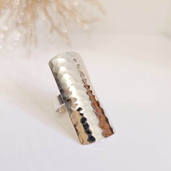 Sterling Silver Ring Hammered Shield Ring, Shield Silver Ring, Women Statement - Picture 1 of 10